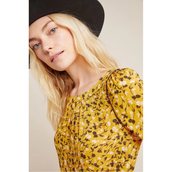 🏷️ SOLD • ANTHROPOLOGIE • Maeve Cheyenne Peplum Blouse in Yellow Motif • Medium - Picture 9 of 10